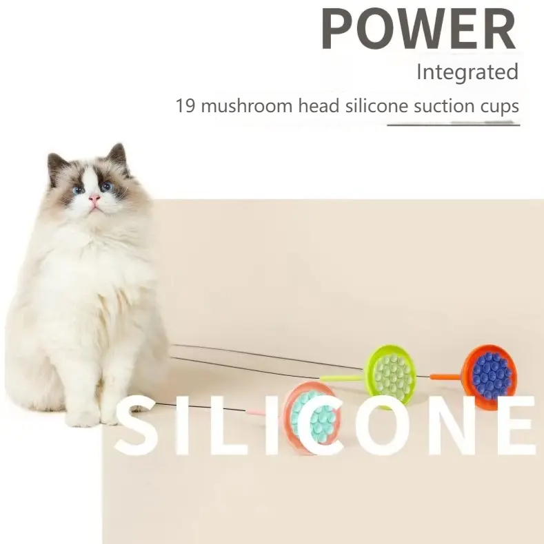 GUAZHOUMU Cat teaser UFO dual-purpose suction cup bite-resistant feather self-entertainment long rod cat teaser trendy combination handheld interactive