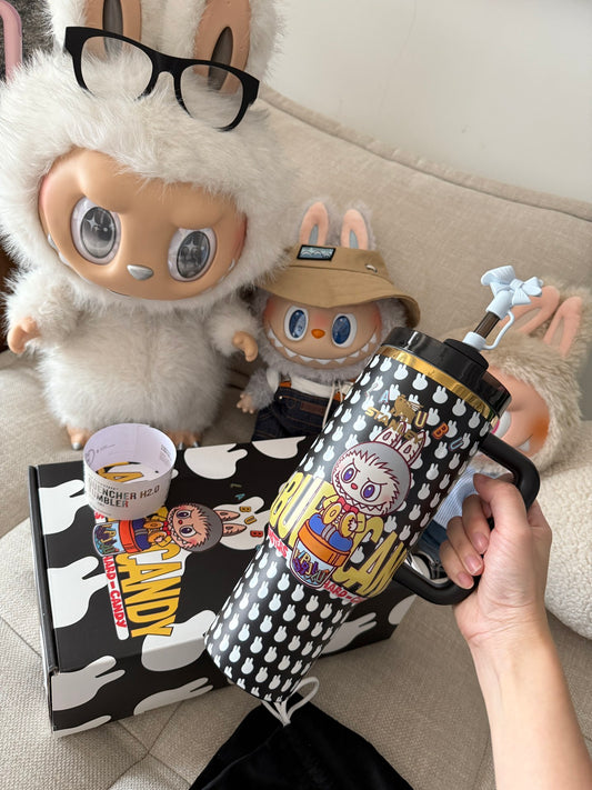 Spot black 𝐒𝐭a𝐧𝐥𝐞𝐲✖ Labub co-branded straw cup 40oz Water Bottle Labubu Macaron Monsters Tumbler